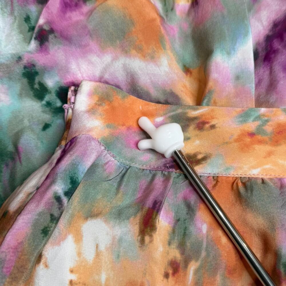 Anthropologie Kachel 100% Silk Abstract Tie-Dye Tiered Midi Skirt Size 10 - Picture 6 of 9